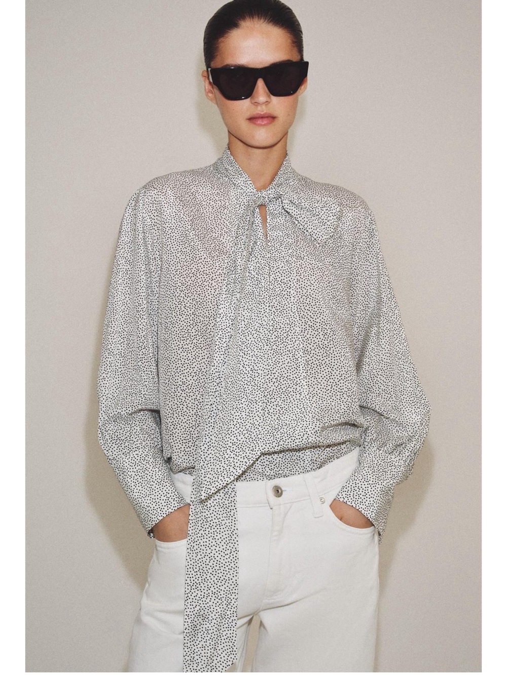 Zara ZW COLLECTION POLKA DOT TIE SHIRT